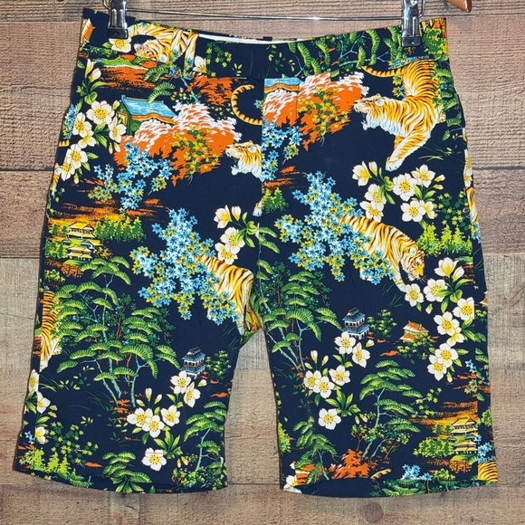 RLX Men’s size 30 Golf Shorts Asian Japanese Tiger Floral Print Exotic Rare - Picture 1 of 7